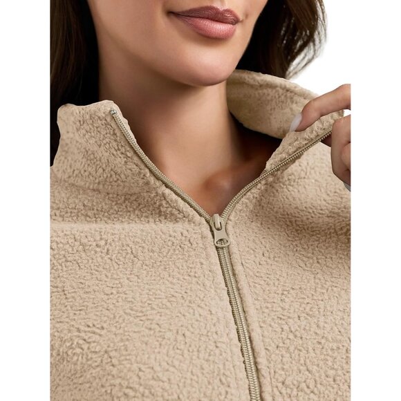 Women Zip Up Fleece Sherpa Jacket Coat Warm Cropped Casual Workout - Picture 4 of 7